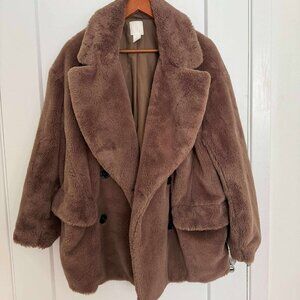 H&M Brown Teddy Coat Size L